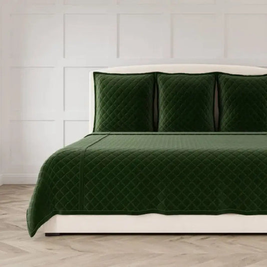 Velvet Coverlet Set - Pine - Luxurious Quilted Bedding Set