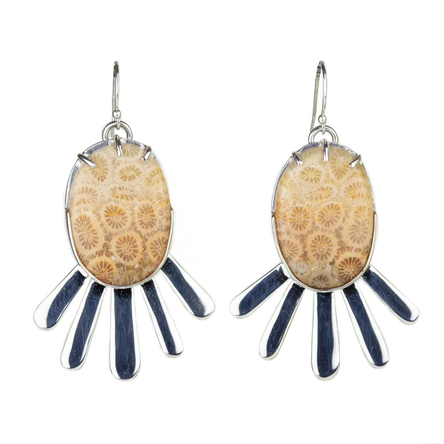 Large Agatized Coral Rays Earrings
