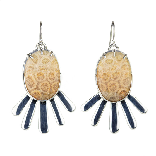 Large Agatized Coral Rays Earrings
