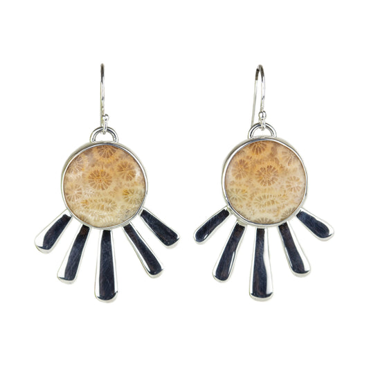 Small Agatized Coral Rays Earrings