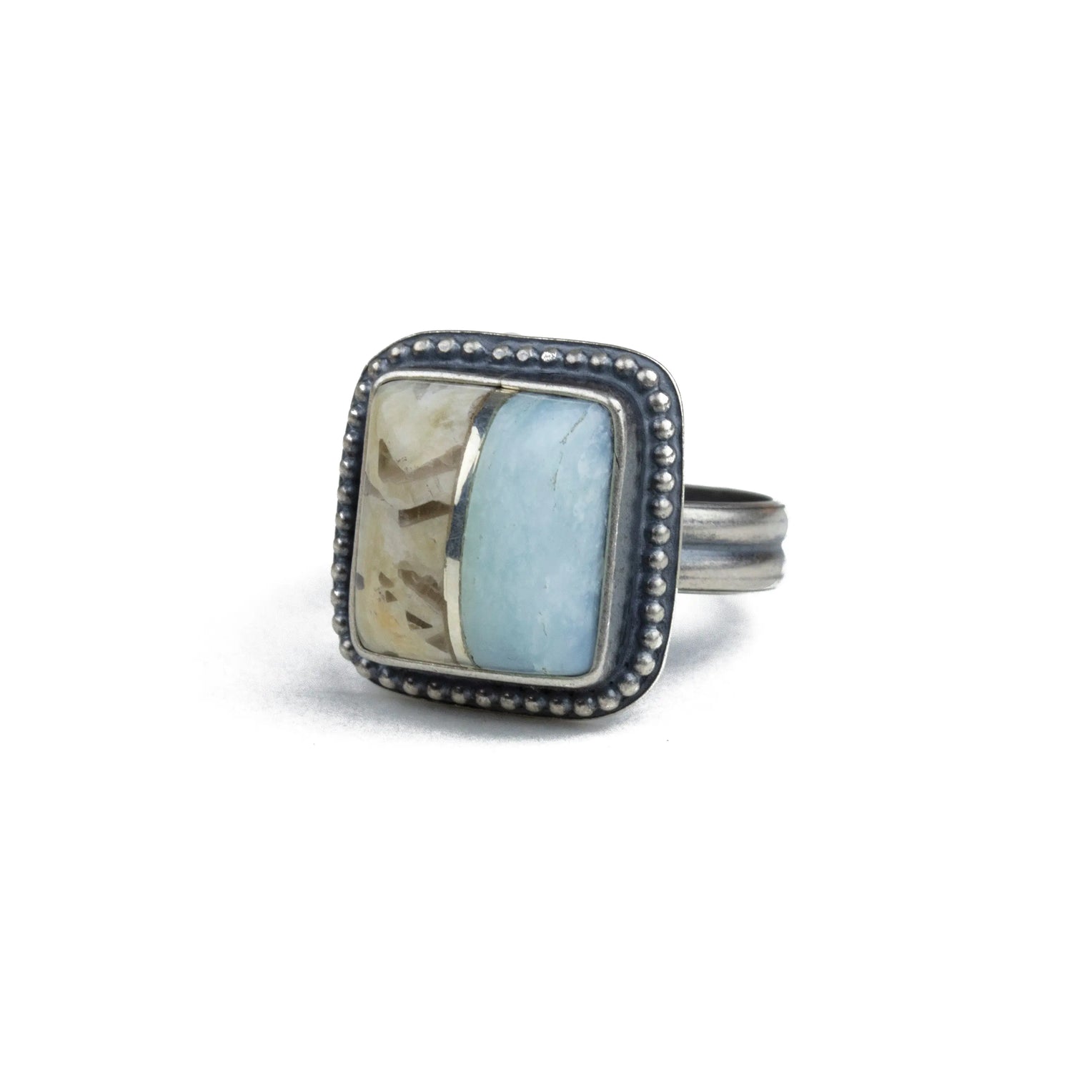 2-Stone Intarsia Beaded Square Ring