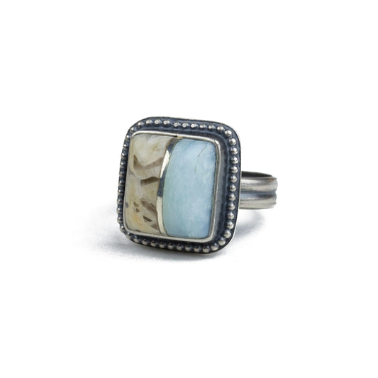 2-Stone Intarsia Beaded Square Ring