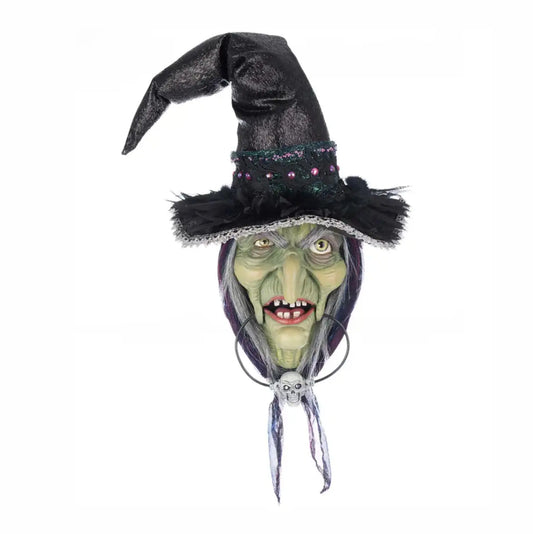 Halloween Door Knocker, witch, green face and hat. 