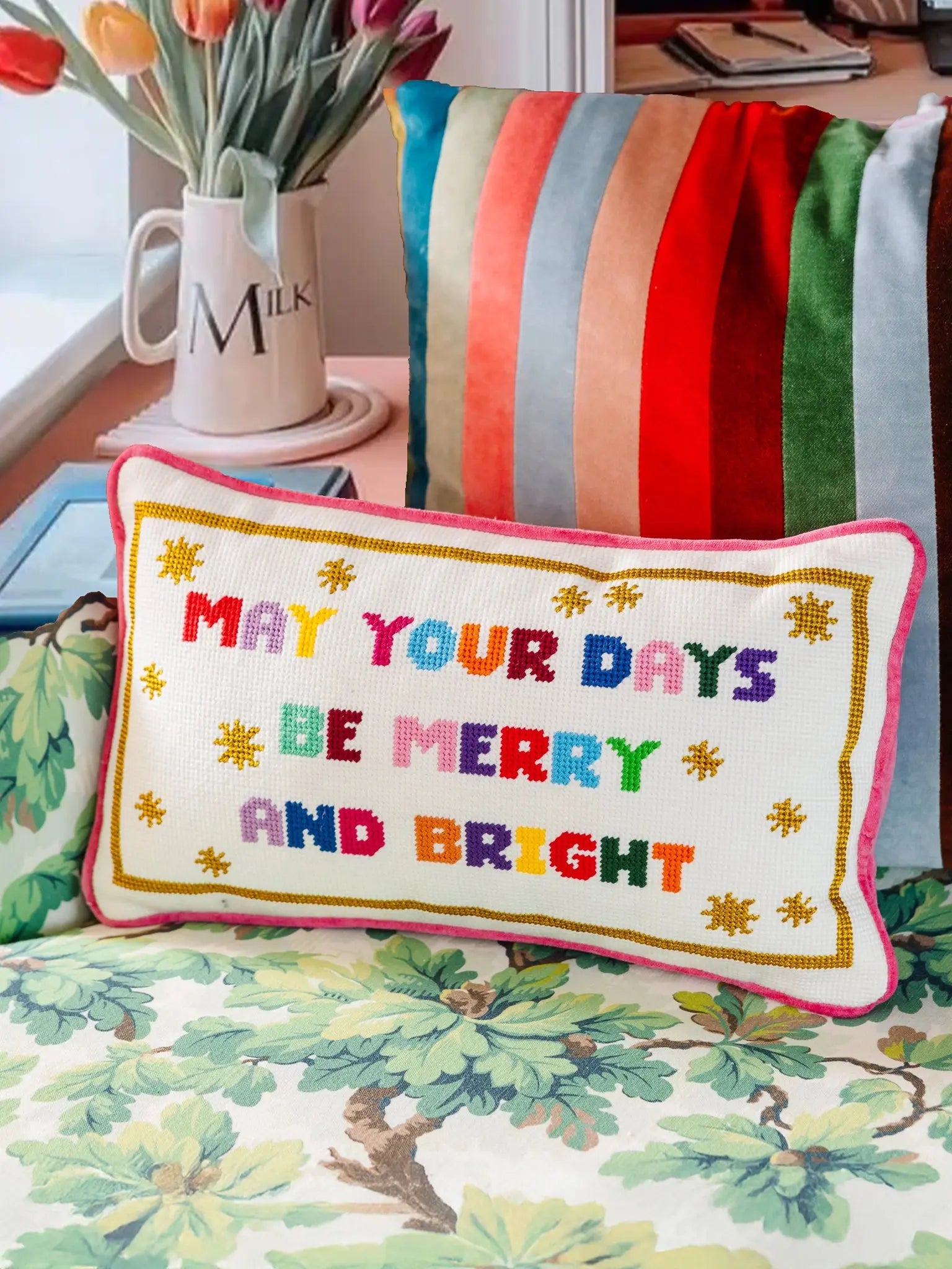 Merry & Bright Needlepoint Pillow