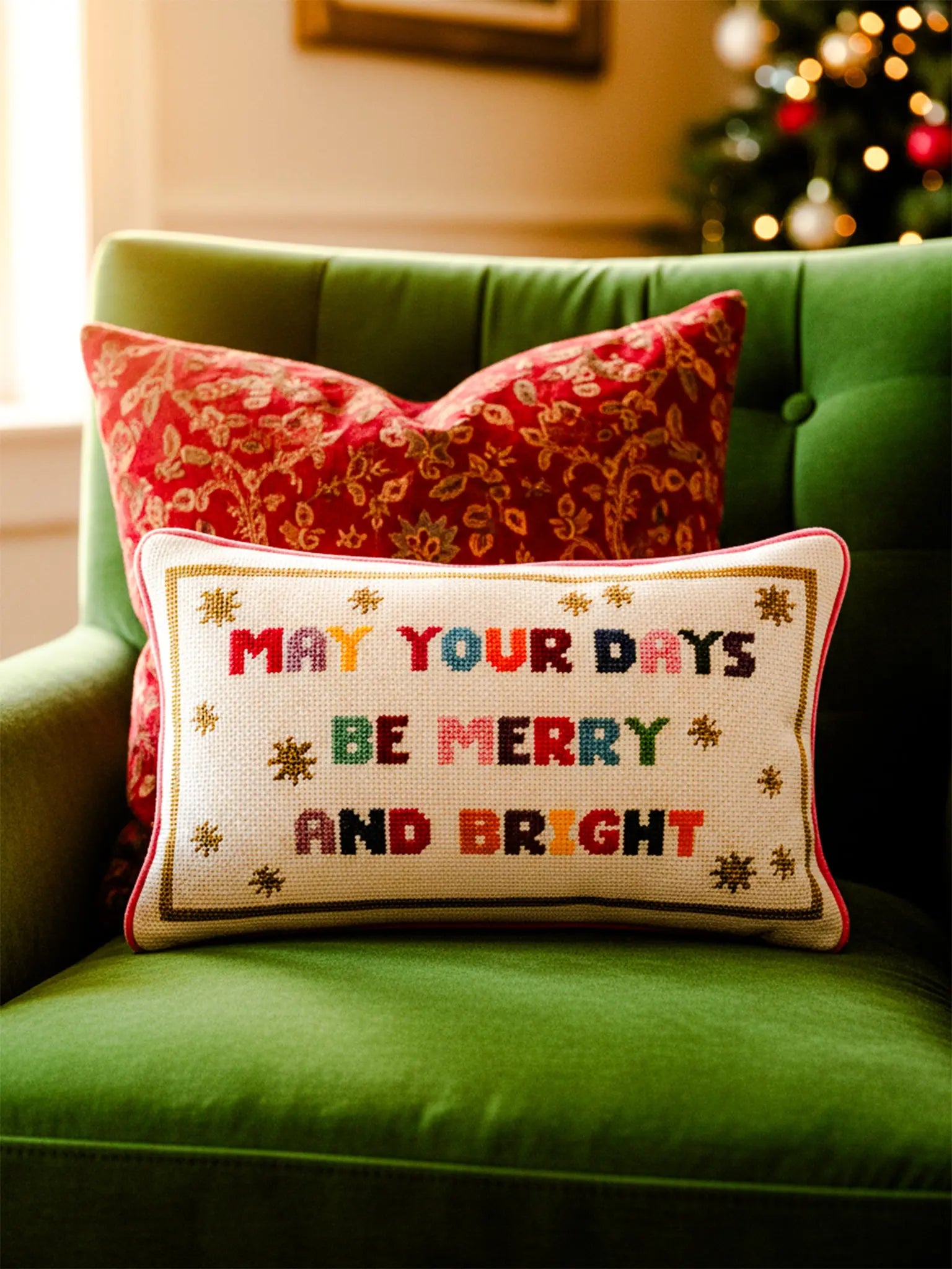 Merry & Bright Needlepoint Pillow