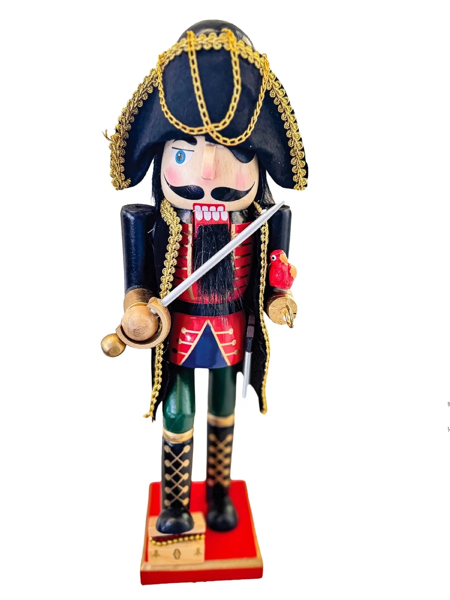 15" Pirate Nutcracker With Sword and Parrot