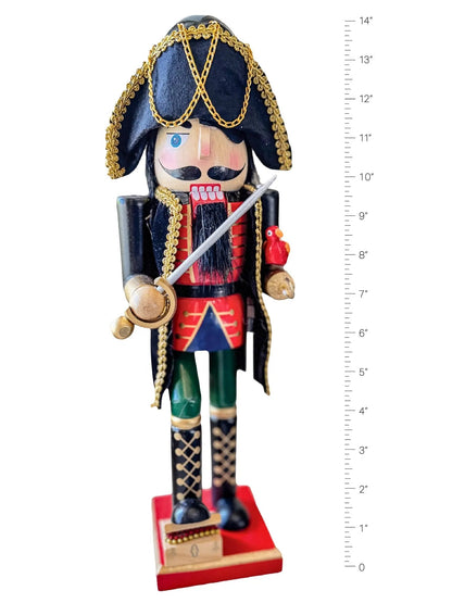 15" Pirate Nutcracker With Sword and Parrot