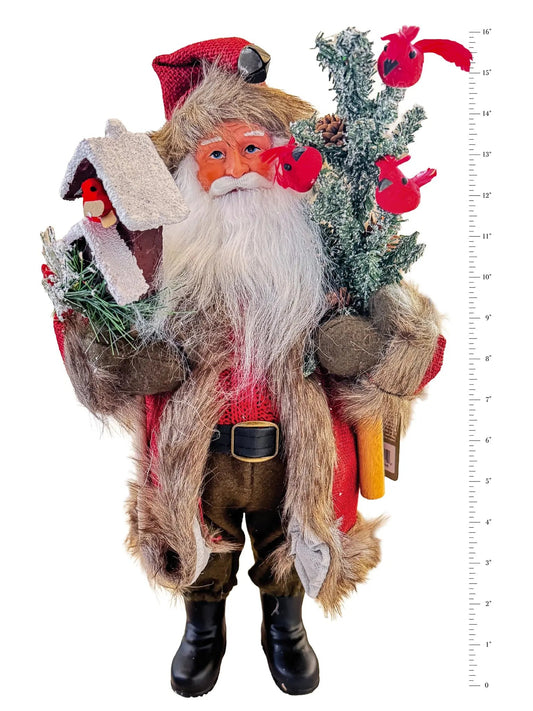 15" Santa Claus With Cardinals and Birdhouse Figurine