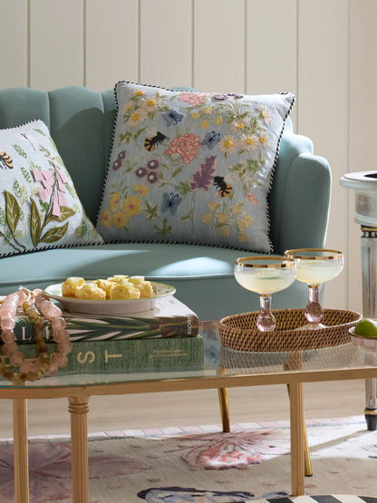 Floral & Bee Throw Pillow
