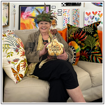 "Handmade quality is hard to find -- a card, a gift, a showstopper piece of art in your home.  Something that makes you smile or catch your breath with its beauty, or shakes your perception of style.  Walk through the ArtsiPhartsi galleries to see what you're missing!  Where else could I have found Mother Goose in sequins, bronze baby shoes, antique brocade, and other mixed media from one of America's best mosaic artists?  Who knew I even "needed" a goose?  But I did!” — Ann S.