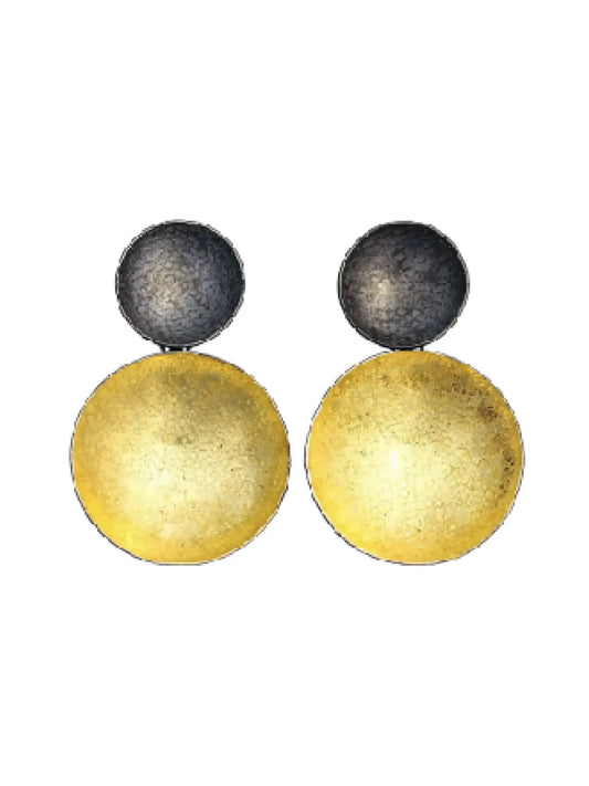 Black & Gold Double Disc Earrings - Medium