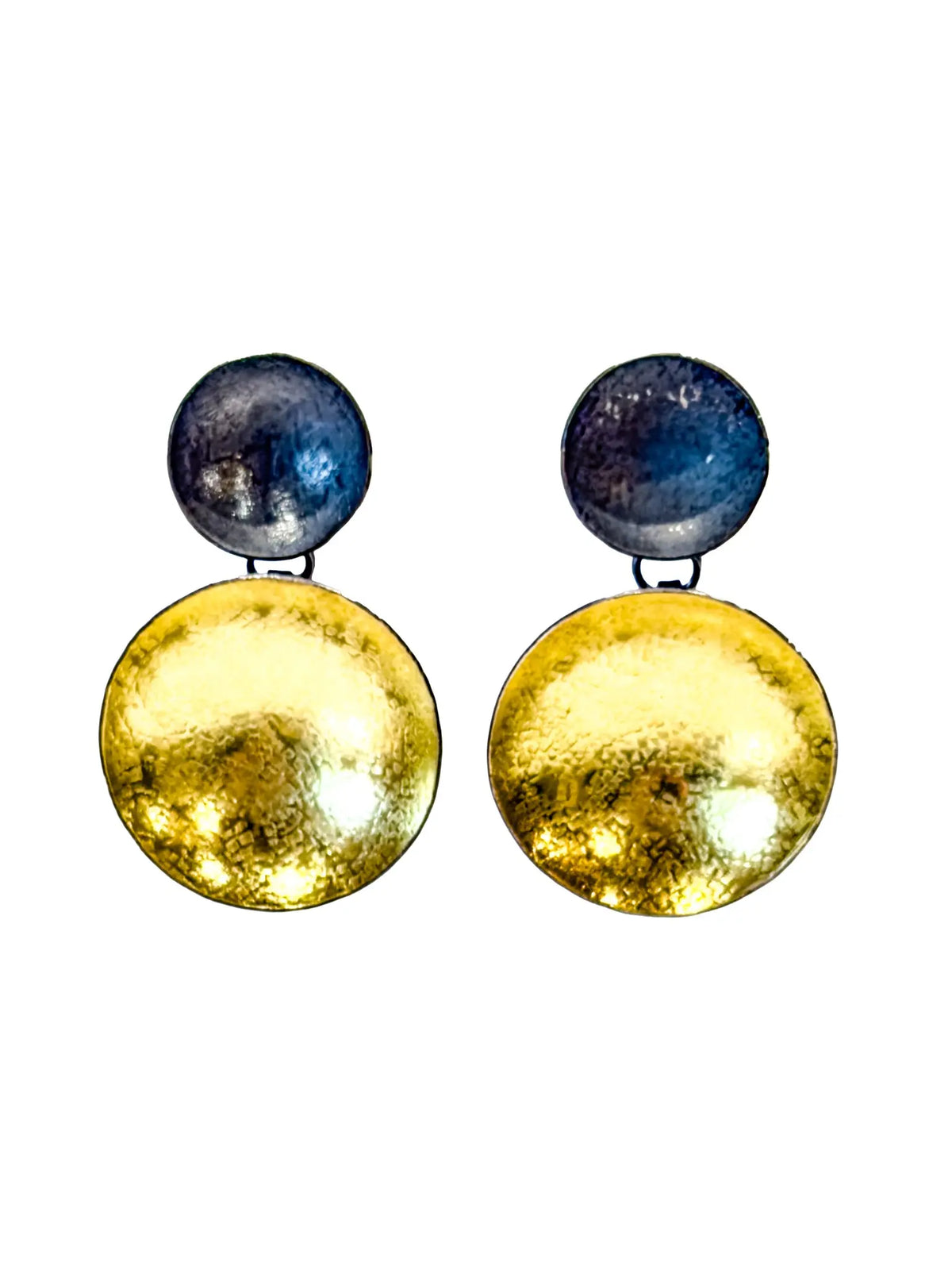 Black & Gold Double Disc Earrings - Medium