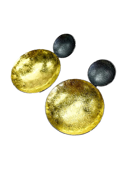 Black & Gold Double Disc Earrings - Medium