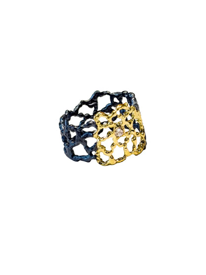 Gold & Black Lace Diamond Ring Size 8