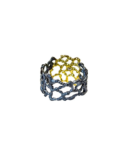 Gold & Black Lace Diamond Ring Size 8