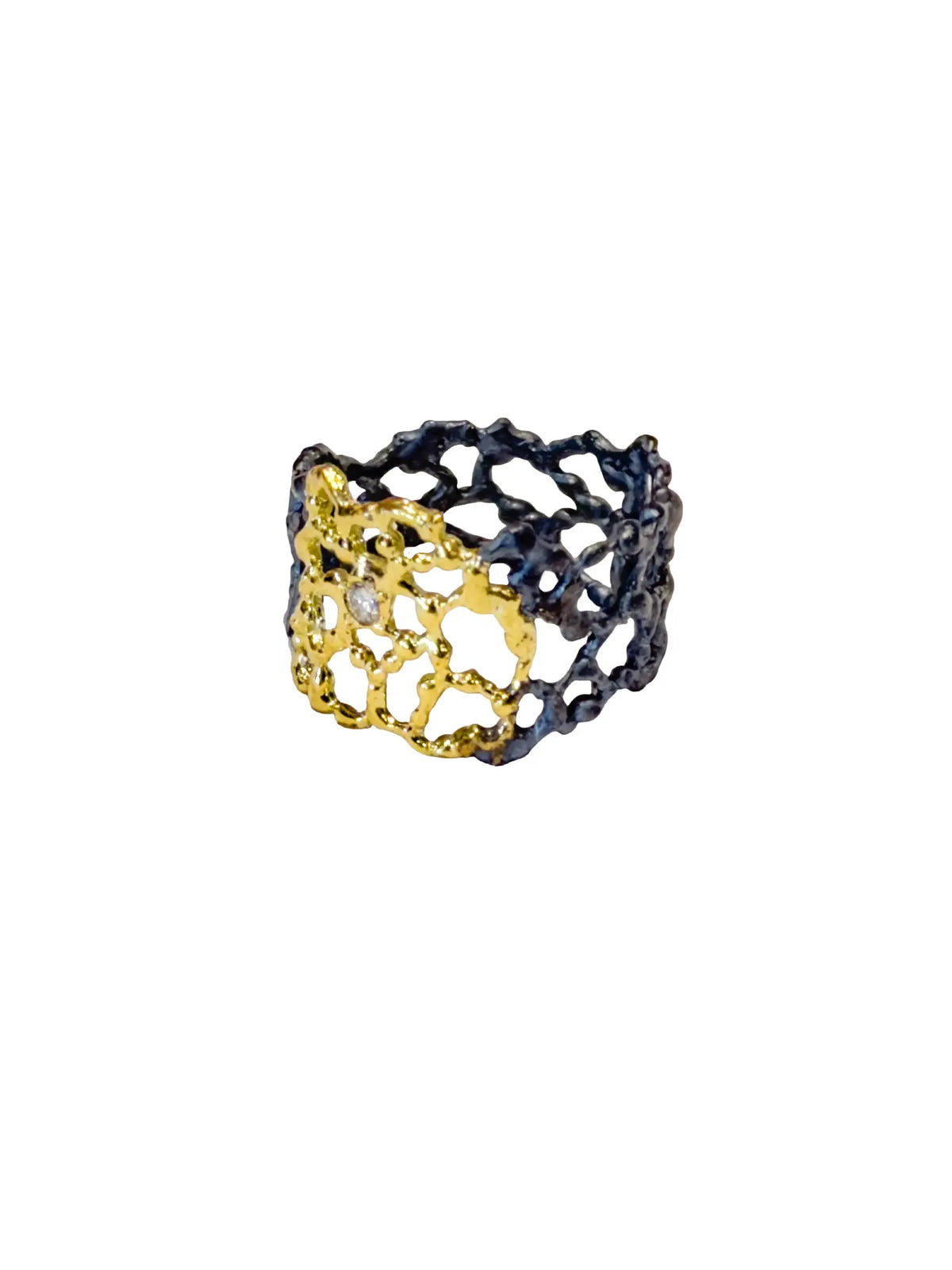 Gold & Black Lace Diamond Ring Size 8