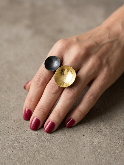 Gold & Silver Disc Ring Size 7.5