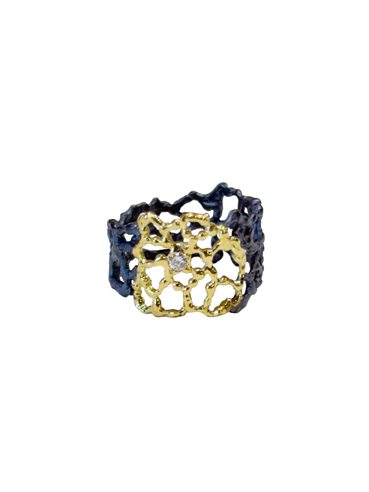 Gold & Black Lace Diamond Ring Size 7.5