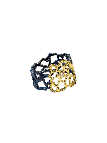 Gold & Black Lace Diamond Ring Size 7.5
