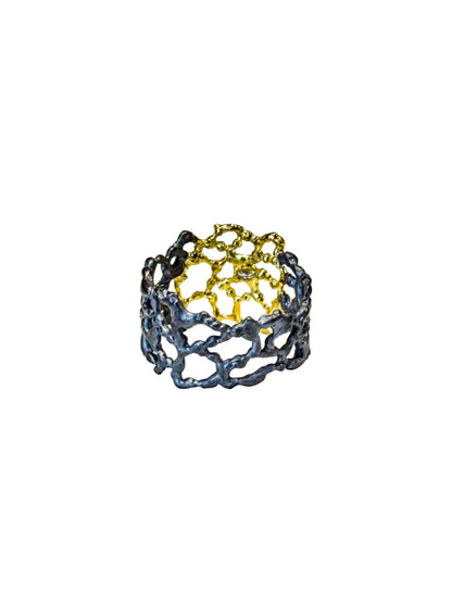 Gold & Black Lace Diamond Ring Size 7.5