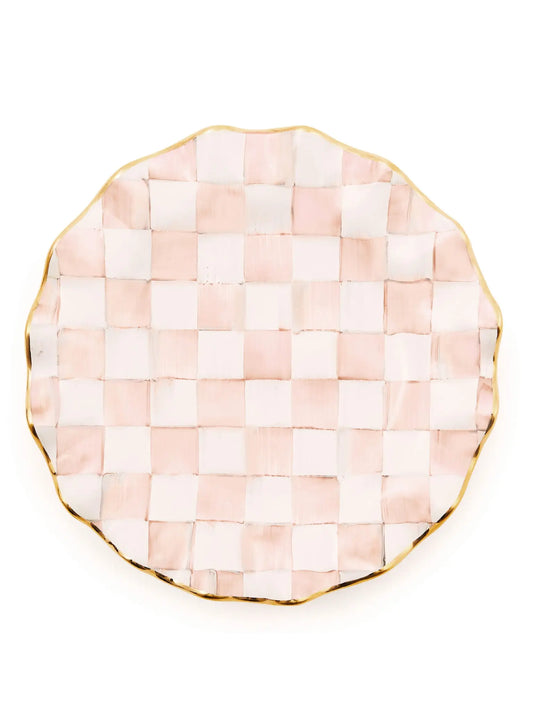  Rosy Check Fluted Ceramic Plate, pink and white checks